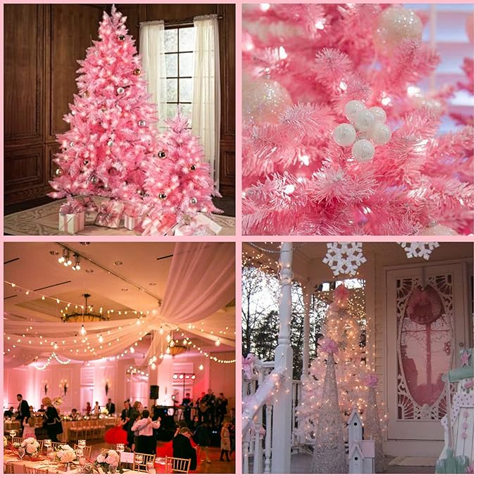 200 Pink LED Christmas Lights with Pink Wire, Pack of 2 Sets 33 ft 100 Count UL Certified Commercial Grade String Light