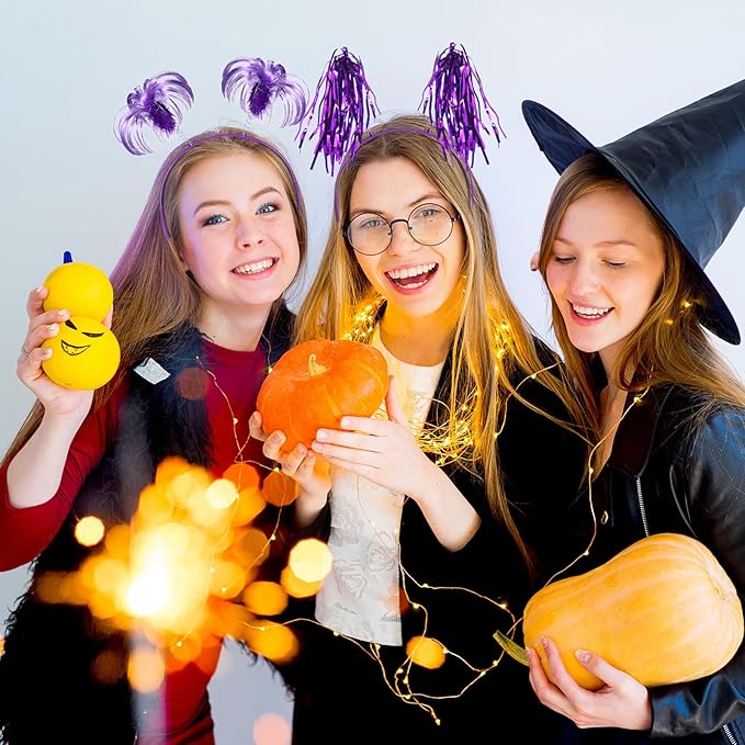 Censen 24 Pcs Pom Pom Headband Tinsel Wrapped Ponytails Head Bopper Costume Headwear Halloween Party Hair Accessories