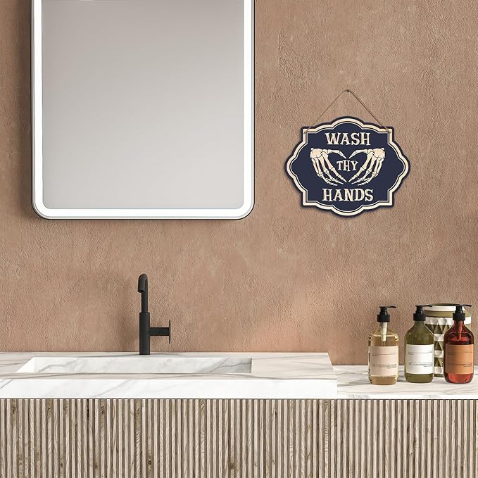Funny Wash Your Hands Bathroom Sign Wash Your Hands Sign Bathroom Decor, Humorous Wall Hanging for Restrooms & Apartments - 8 x 10 Inches - A08