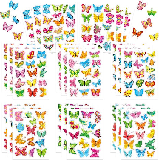 24 Sheets Butterfly Stickers for Kids, 370+ Pcs Spring Butterfly Decorative Stickers Bulk Preschool Sticker Sheets for Reward Craft Scrapbooking Water Bottles Gifts Bags Cards Party Favors Supplies