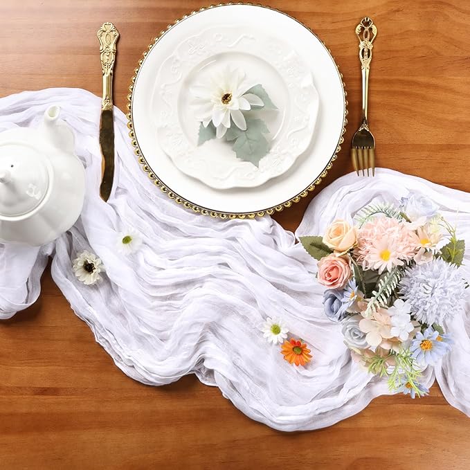 6 Pack White Cheesecloth Table Runner 10FT Boho Cheese Cloths Gauze Fabric Table Runners 120 Inch Rustic Sheer for Wedding Birthday Party Baby Shower Centerpiece Home Decorations