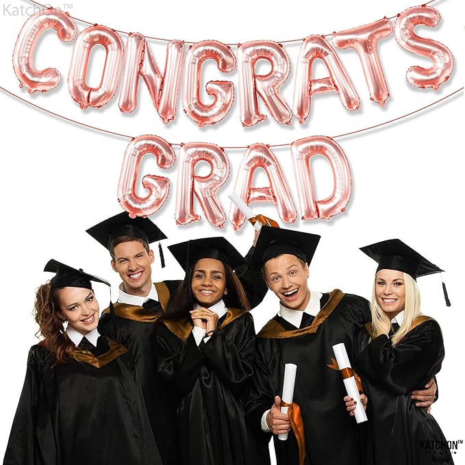 KatchOn, Rose Gold Congrats Grad Balloons - 16 Inch | Congrats Grad Balloon Banner For Graduation Decorations 2025 | Foil Balloon Banner For 2025 Graduation Party Decorations