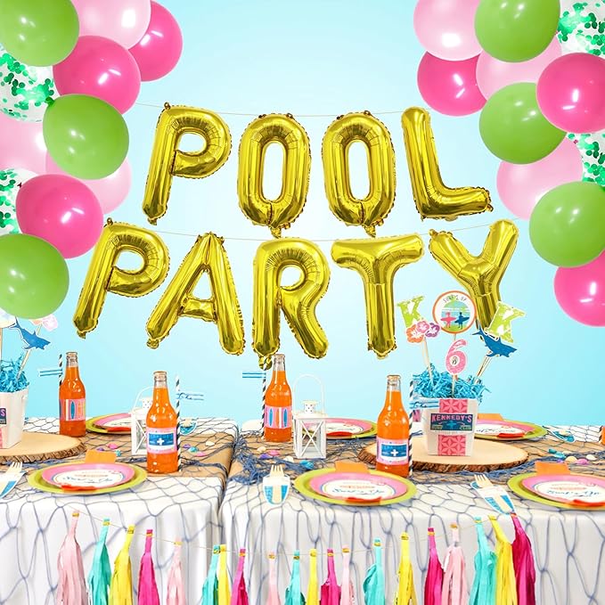 Pool Party Decorations for Girls Kids Birthday Summer Beach Party Decorations Pool Party Favors Supplies Summer Birthday Party Decorations Tropical Luau Hawaiian Party for Boys Pool Party Balloons