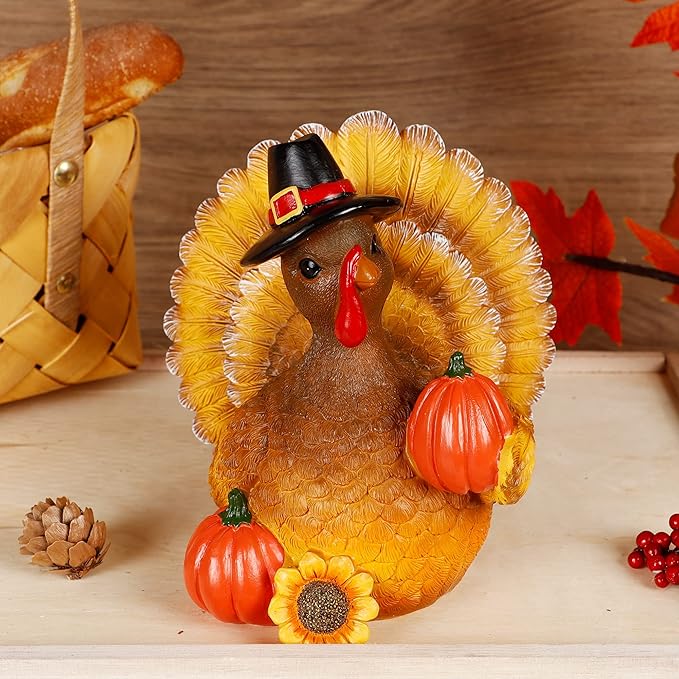 SAND MINE Thanksgiving Turkey Tabletop Centerpiece Decor, Resin Turkey Decoration for Autumn Fall Thanksgiving Harvest Home Decorations
