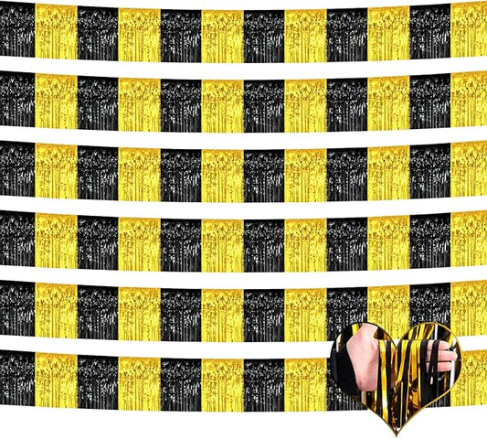 6 Pack 6 Feet 2024 New Year Foil Fringe Garland Metallic Tassle Banner Wall Hanging Tinsel Streamers Backdrop for Parade Floats, Wedding, Birthday, Graduation Party Decorations(Black Gold)