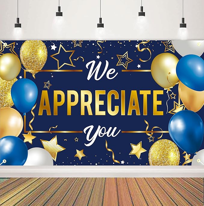 We Appreciate You Banner Backdrop, Appreciation Party Decorations, Thank You for All You Do Banner, Employee Teacher Doctor Nurse Staff Appreciation Party Decorations for Indoor Outdoor