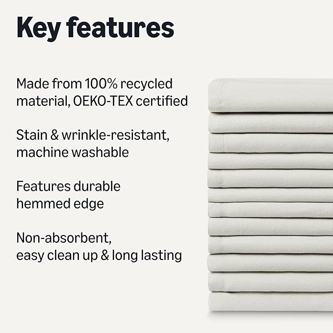 Amazon Basics Reusable Stain and Wrinkle Resistant Cloth Napkins, 12 Pack, 17 x 17 inches, White