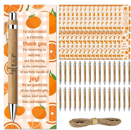 30 Pcs Baby Shower Gifts, Baby Shower Favors for 30 Guest, Gender Reveal Party Supplies, Included Bamboo Pens Thanks Cards, Gender Reveal Souvenirs Prizes, Orange Birthday Party Decor