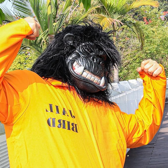 MOKRY PARTY Gorilla Mask Hairy Latex Animal Mask Monkey Head Mask Halloween Carnival Costume Mask