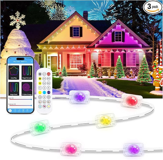 Permanent Outdoor Lights for House, 150 FT Color Changing String Lights with RGBIC & Bluetooth Remote, DIY via App for Music Sync, IP67 Waterproof Expandable LED Lights for Eaves, Patio, Lanai, Fence