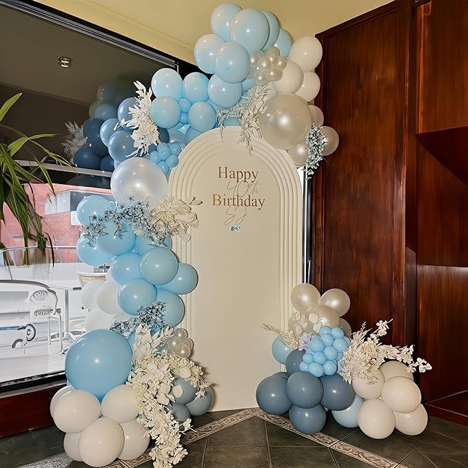 Dusty Blue Balloon Arch Kit Retro Slate Light Pastel Blue Beige Cream Sand White Neutral Party Balloons Garland Kit for Boys Bridal Baby Shower Gender Reveal Birthday Wedding Party Decorations