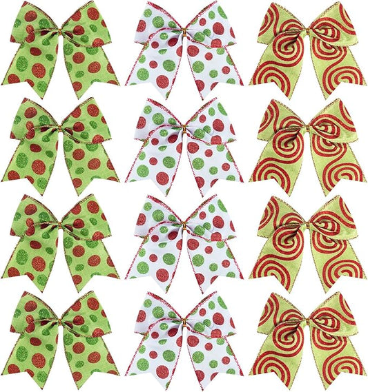 SIMISI RIBBON Christmas Tree Bows Wreaths Graland Xmas Party Decorations Red Green Polka Dot Ornaments (6 * 6 Inches, 12 Pcs)