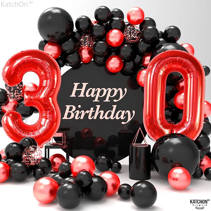 KatchOn, Red 30 Balloon Numbers - Giant 40 Inch | Red 30th Birthday Balloons for Her | Number 30 Balloons for Birthday | 30 Balloon Numbers for 30th Decorations for Her | 30th Anniversary Decorations