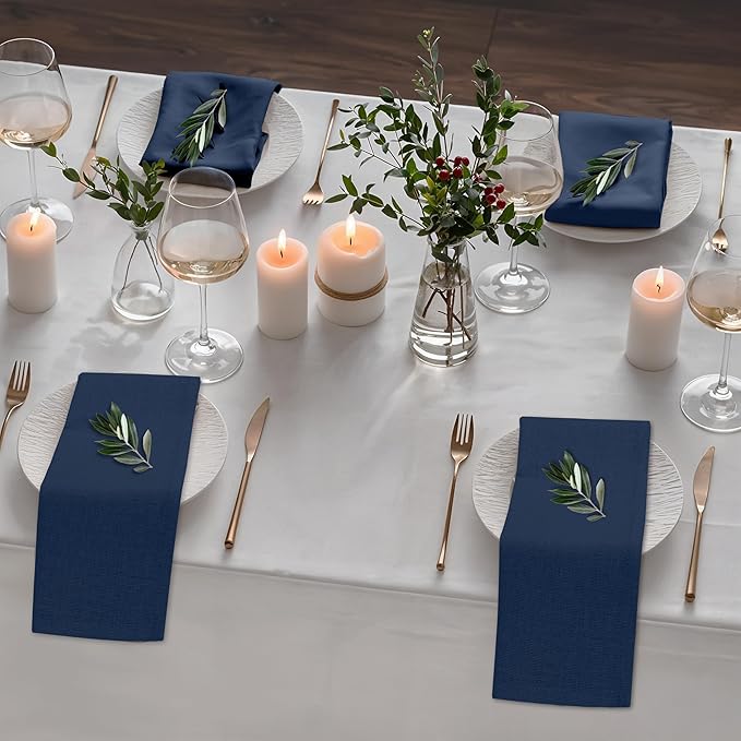 Ruvanti Linen Napkins Set of 12, 18x18 Cloth Napkins, Cotton Linen Blend Napkins Cloth Washable, Soft, Reusable Dinner Napkins for Wedding, Parties, Christmas, Thanksgiving, Everyday Use - Navy