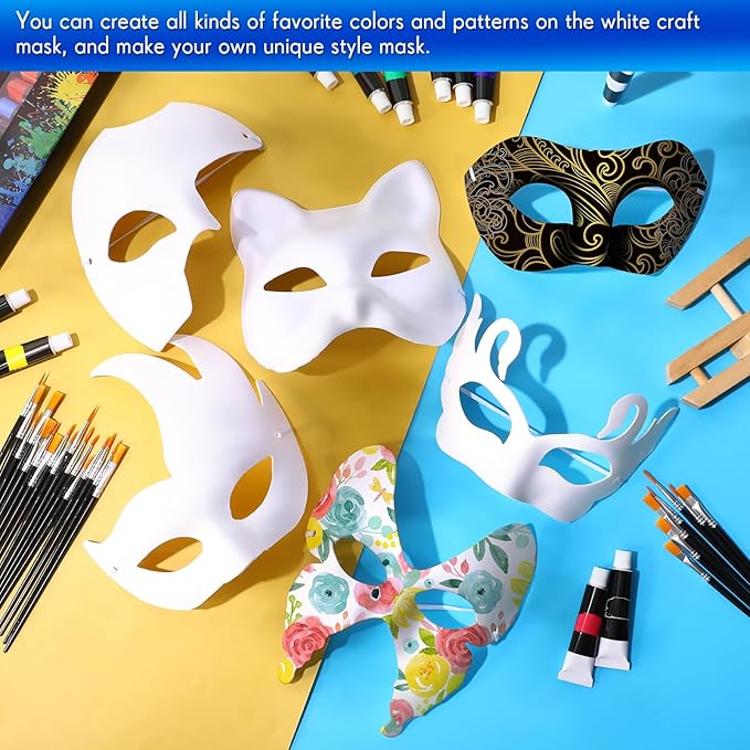 Leyndo 24 Pcs Paper Mache Masks Half Face White Masquerade Mask DIY Blank Mardi Gras Halloween Cosplay Party (Mixed Styles)