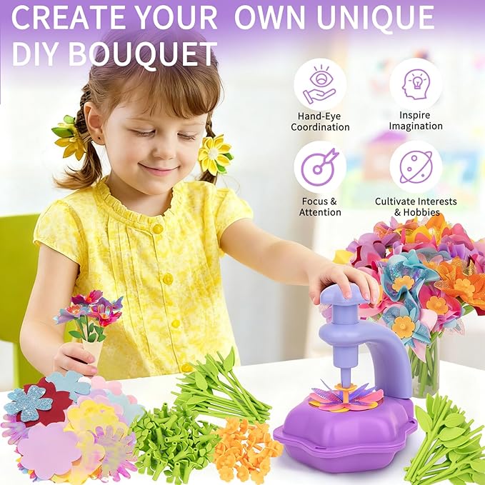 Fabric Flower Bouquets Toys - Kids DIY Arts and Crafts Kit,Creative Birthday Gifts for Girls Ages 4 5 6 7 8+ Build Your Own Flowers,Preschool Education Activities & Entertainment Flower Toys (Purple)