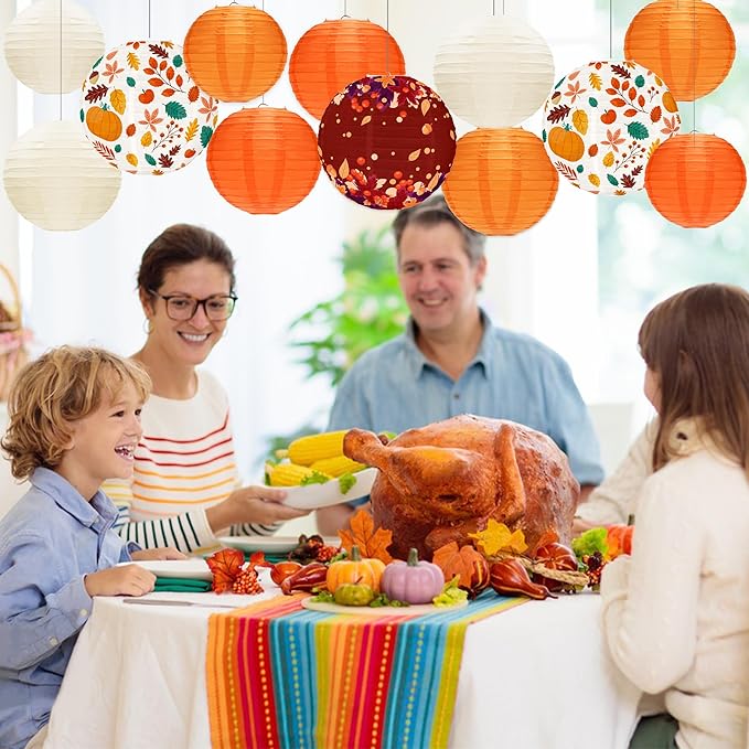 12 Pcs Fall Paper Lanterns Thanksgiving Orange Paper Lanterns Party Decorations, Maple Leaves Paper Lanterns Harvest Decorations for Autumn Birthday Party Indoor Outdoor Decor
