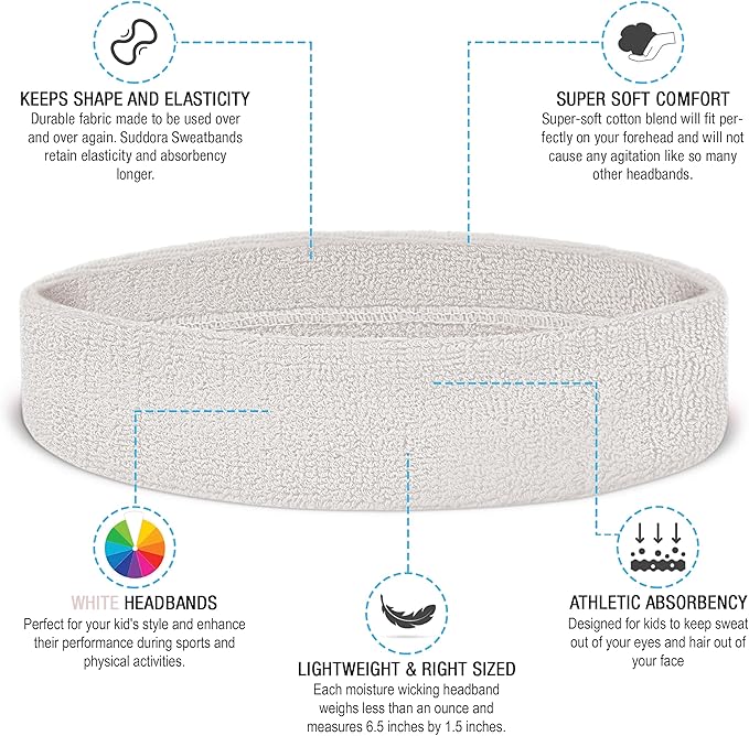 Suddora Toddlers Headbands, Sports Sweatbands for Kids, Non-Slip and Lightweight Fabric Bands for Youth Basketball, Soccer, and Tennis, Moisture-Wicking Bands for Cosplay & Costumes