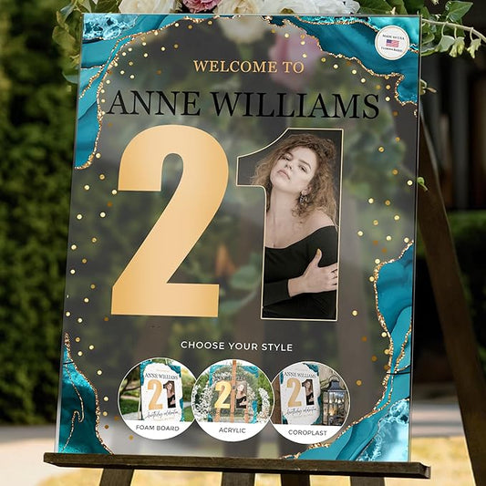 18"x24" Custom Welcome Sign for Party, Personalized Welcome Sign for Birthday Party, Custom Sign in Acrylic, Foam Board, or Coroplast Welcome Signs B (Design B)