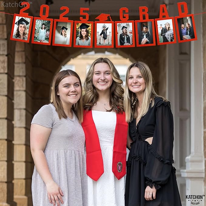 KatchOn, Red Graduation Photo Banner 2025 - Large, 10 Feet, 2025 Grad Banner | Graduation Banner Class of 2025 Personalized | Felt Graduation Picture Banner for Graduation Decorations 2025