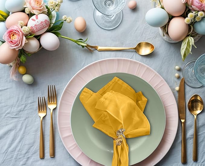 Ruvanti Cloth Napkins Set of 6, 18x18 Inches Napkins Cloth Washable, Soft, Durable, Absorbent, Cotton Blend. Table Dinner Napkins Cloth for Hotel, Lunch, Restaurant, Wedding Parties - Mustard
