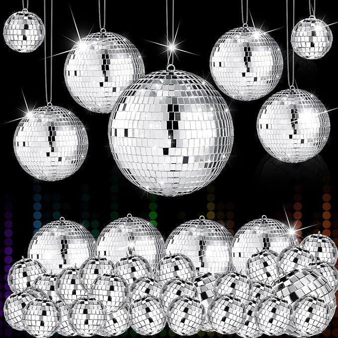 65 Pcs Disco Balls Decorations Assorted Size Disco Ball Ornament Reflective Hanging Mirror Ball Mini Large Silver Balls for Christmas Party Wedding Dance Ballroom Stage(3.2/2.4/2 / 1.2 in)