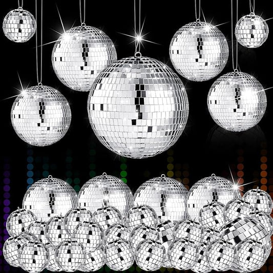 65 Pcs Disco Balls Decorations Assorted Size Disco Ball Ornament Reflective Hanging Mirror Ball Mini Large Silver Balls for Christmas Party Wedding Dance Ballroom Stage(3.2/2.4/2 / 1.2 in)