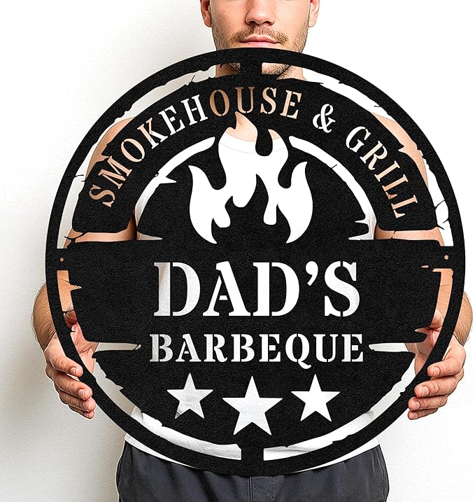 Custom BBQ Grill Metal Sign Personalized Name Wall Art for Outdoor Barbecue Patio Kitchen Backyard Decor Gift for Dad Husband Men Papa Grandpa Father Grilling Enthusiasts Family Lover Funny Gifts 53