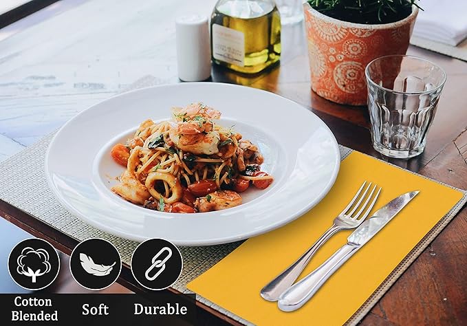 Ruvanti Cloth Napkins Set of 6, 18x18 Inches Napkins Cloth Washable, Soft, Durable, Absorbent, Cotton Blend. Table Dinner Napkins Cloth for Hotel, Lunch, Restaurant, Wedding Parties - Mustard