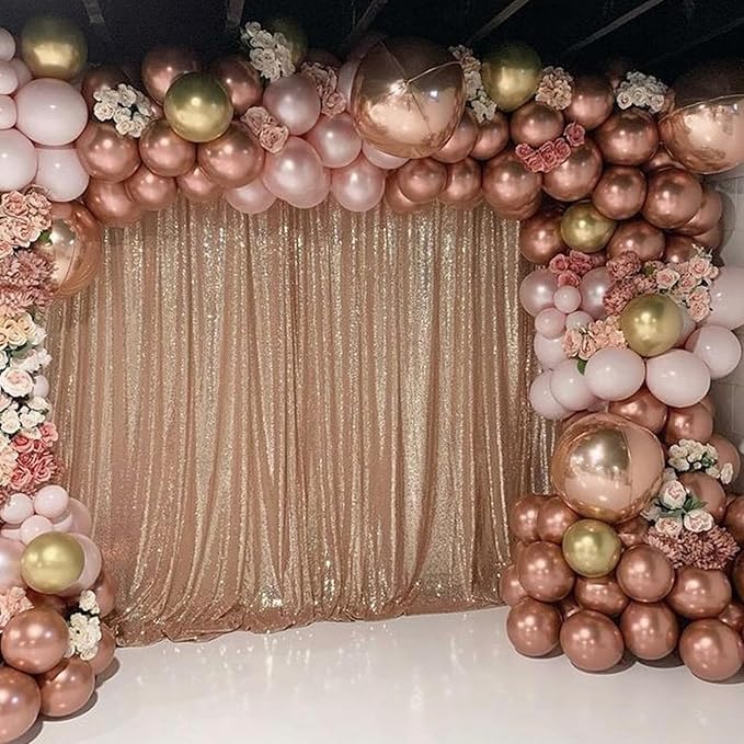 Rose Gold Balloons 113PCS, Different Sizes Metallic Rose Gold Helium Latex Balloon Garland Arch Kit 18/12/10/5 Inch Chrome Gold Rose Balloons Party Decorations for Birthday Anniversary Wedding Decor