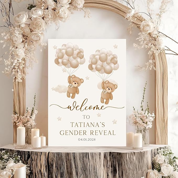Gender Reveal Welcome Sign – Teddy Bear Balloon Theme,Personalized Teddy Bear Gender Reveal Welcome Sign, He or She Yard Sign, Boy or Girl Gender Reveal Sign, We Can Bearly Wait Gender Reveal .6