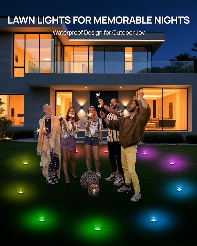VCOKEN Outdoor Ground Lights, 50FT with Smart 15 LED RGBWW Christmas Pathway Lights with App Control, DIY Scene Modes IP65 Waterproof Walkway Light for Yard, Walkway Driveway Garden Decor