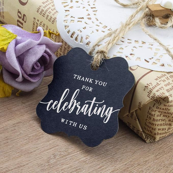 Summer-Ray 50pcs Elegant Square Thank You for Celebrating with Us Favor Tags Wedding Gift Tags (Black)