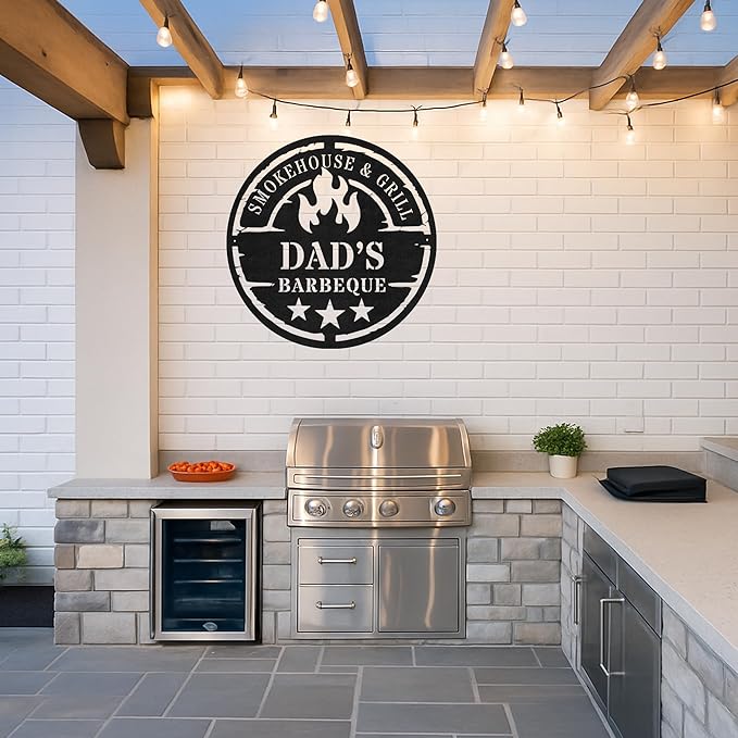Custom BBQ Metal Sign Personalized Grill Name Wall Art for Outdoor Kitchen Patio Backyard Decor Fathers Gift for Dad Grandpa Husband Barbecue Smoker Area Sign, Grilling Lover Gifts 53