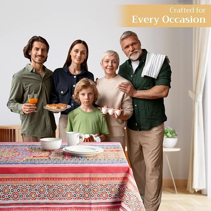 Maison d' Hermine Table Cloth Rectangle Table 100% Cotton 70 x 90 Inches Fall Tablecloth Reusable Everyday Use for Thanksgiving Christmas Decorations Dining Farmhouse Party (Ispahan)