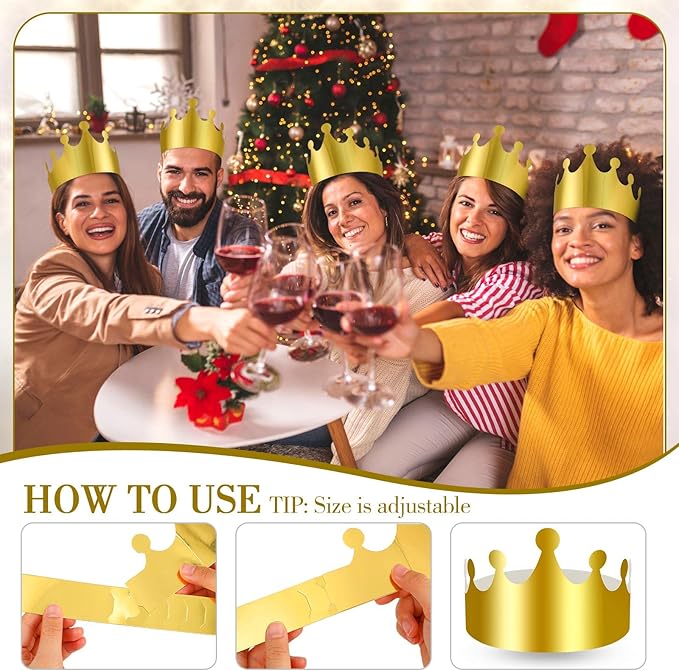 Crtiin 100 Pcs Gold Paper Crowns Birthday Party Bulk for Adults Classroom Students Hat Supplies Favors (Elegant Style)