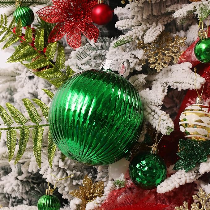 Large Christmas Ball Ornaments, Oversized Shatterproof Plastic Decorative Hanging Mercury Ornaments Ball for Xmas Holiday Party Decorations (Green, 6.0")