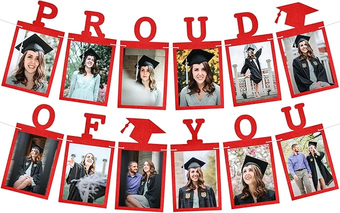 KatchOn, Red Graduation Photo Banner 2025 - Large 10 Feet | Proud of You | Graduation Decorations 2025 | Personalized Grad Banner | Felt Grad Picture 2025