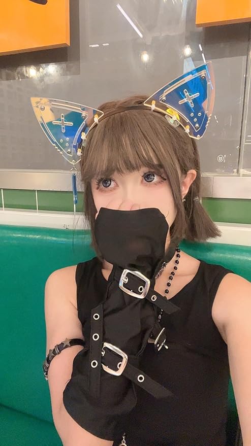 Cyberpunk Colorful Ear Hairband Fish Bone Hair Accessories COS Props (X Blue)