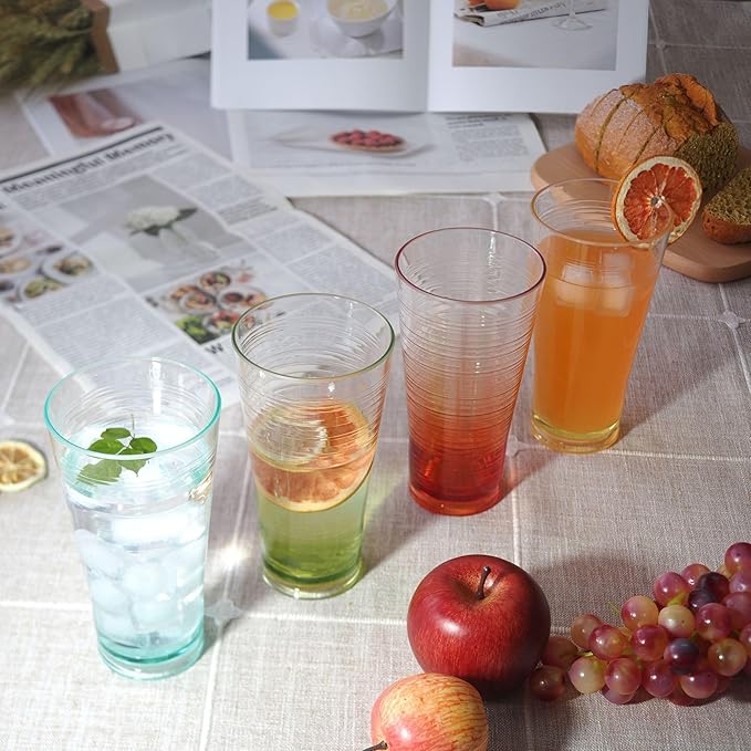 8-Piece Ombre Tumbler Set, 20oz Plastic Drinking Glasses, Assorted Colors, Shatterproof BPA-Free Drinkware, Large Stackable Cups for Patio, Pool, and Everyday Use, Top-Rack Dishwasher Safe