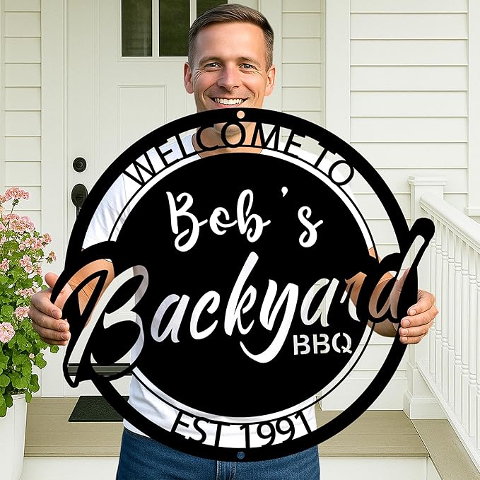 BBQ Metal Sign for Grill Masters - Personalized Barbecue Kitchen Decor - Vintage Man Cave Sign - Outdoor Patio, Porch, Garden Accessories - Custom Gift for Dad, Grandpa