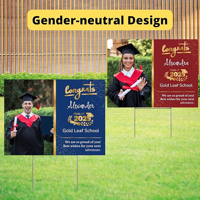 2025 Graduation Yard Signs Personalized, Custom Graduation Yard Sign with Graduate's Photo Print, Custom Text, and multi Color Options, Ready to Use Lawn Signs Graduation, 24" W x 18" H, Single or Double Sided Printing