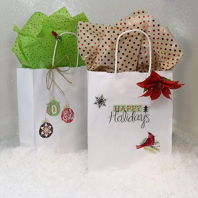 Prime Line Packaging White Paper Bags, Kraft Gift Bags with Handles for Small Business, Boutique, Retail, Shopping, Birthdays, Party Favors, Bulk, 8x4x10, 25 Pack