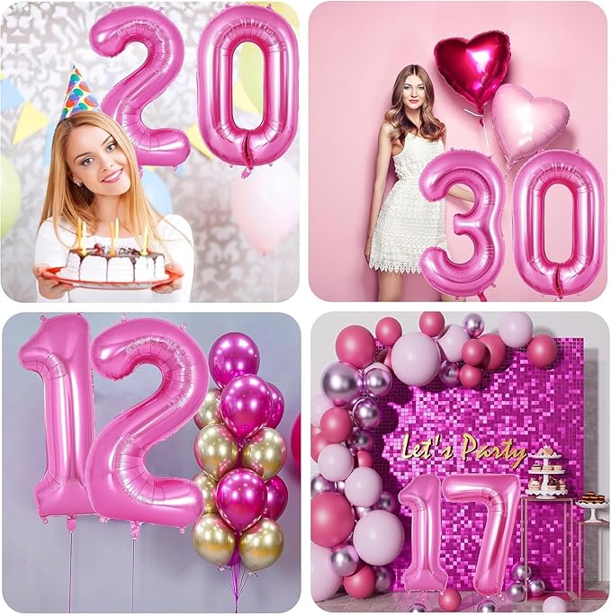 Pink Number Balloons, Large Hot pink Number 0 Balloon 40 Inch Pink 0 Balloon for Men Women Boys Girls Birthday Party Decoration
