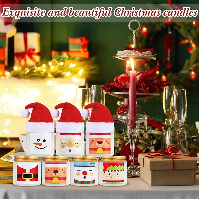 12 Pack Christmas Scented Candles Jar Set Include 6 Pcs 7oz Aromatherapy Soy Wax Candles and 6 Pcs Mini Xmas Santa Hat Holiday Table Centerpieces Gifts for Women Men Relaxing Spa