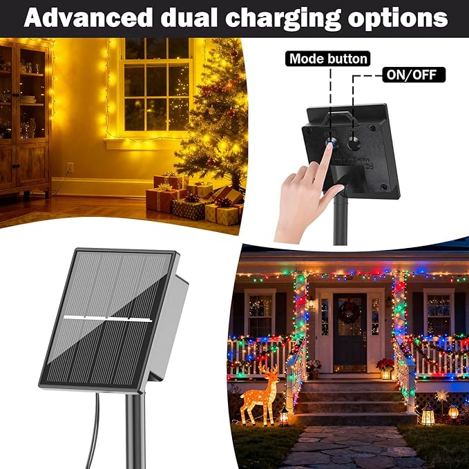 Solar Christmas Lights Outdoor, 4 Pack Solar String Lights Outdoor Waterproof, 100 LED, 8 Modes Christmas String Lights for Outside Christmas Decorations Patio Yard Tree Garden(Multicolor)