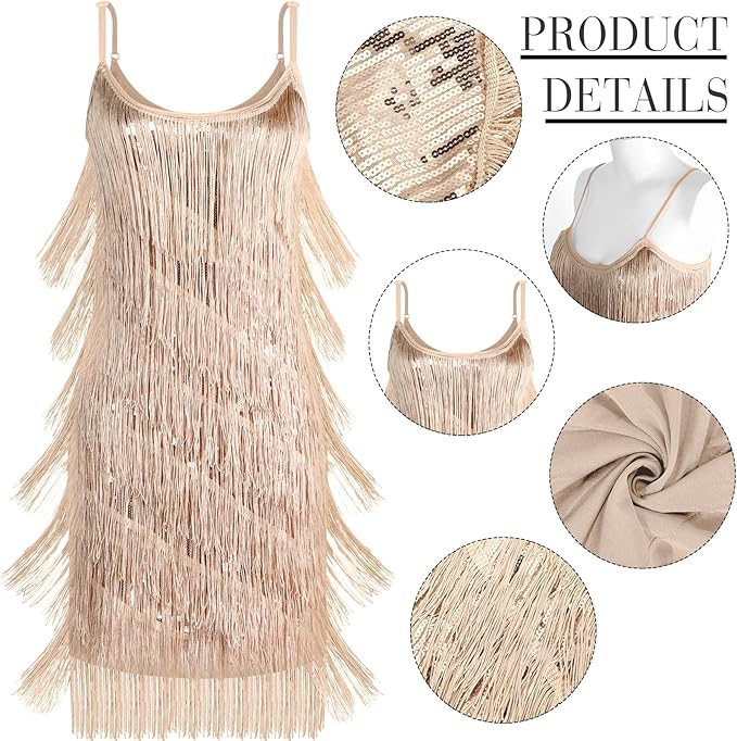 Zhanmai 6 Pcs Flapper Dress Flapper Costumes for Women 1920s Accessories Set Headband Pearl Necklace Earrings Gloves Stick