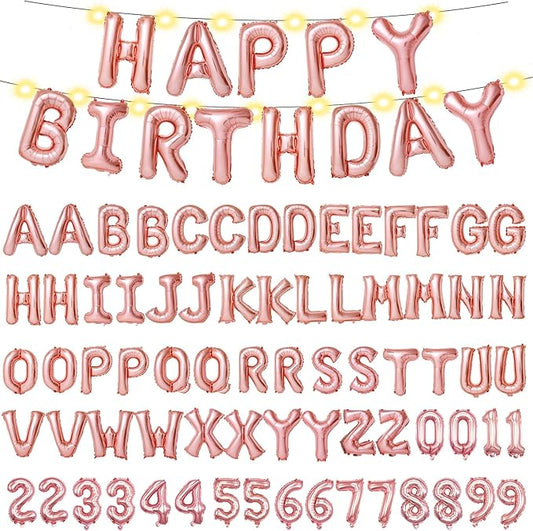 [85 PCS] 16" Foil Personalized Name Happy Birthday Balloons Letters, Mylar Aluminum Custom Name and Age Letter Balloons, 2 Sets A- Z & 0-9 for Birthday Party Graduation, Mother's Day Event (Rose)