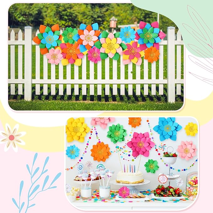 18 Pcs Mexican Paper Flowers Decor for Wall DIY Paper Fiesta Bulletin Board 3D Colorful Mexican Backdrop Decoration for Classroom Back to School Carnival and Holiday Party(Lotus-Shaped,Rainbow)
