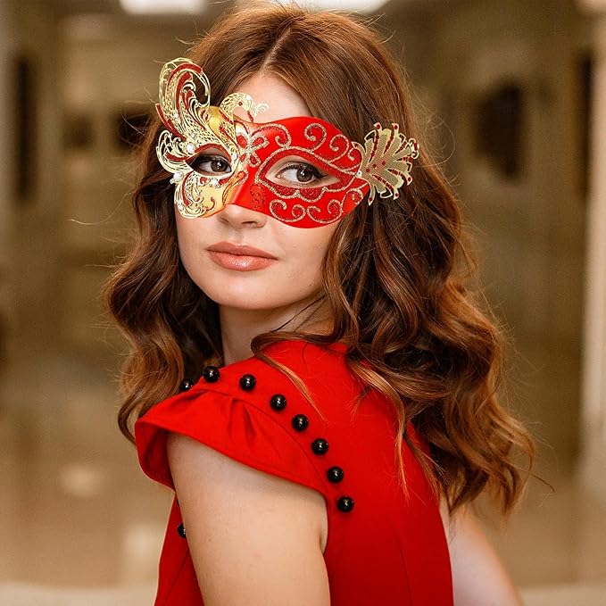 2025 New Red Venetian Masquerade Mask for Women-Peacock Rhinestone Masquerade Party Mask- Mascarade Masks for Women Butterfly -Perfect for Mardi Gras, Halloween Parties, Costume Party, Carnivals